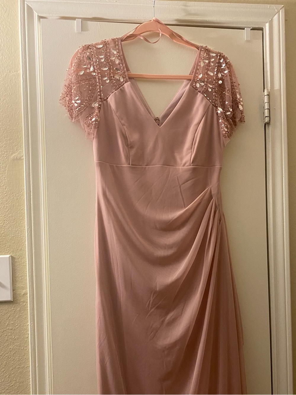 Embellished Cap-Sleeve Maxi Dress in Blush Pink
